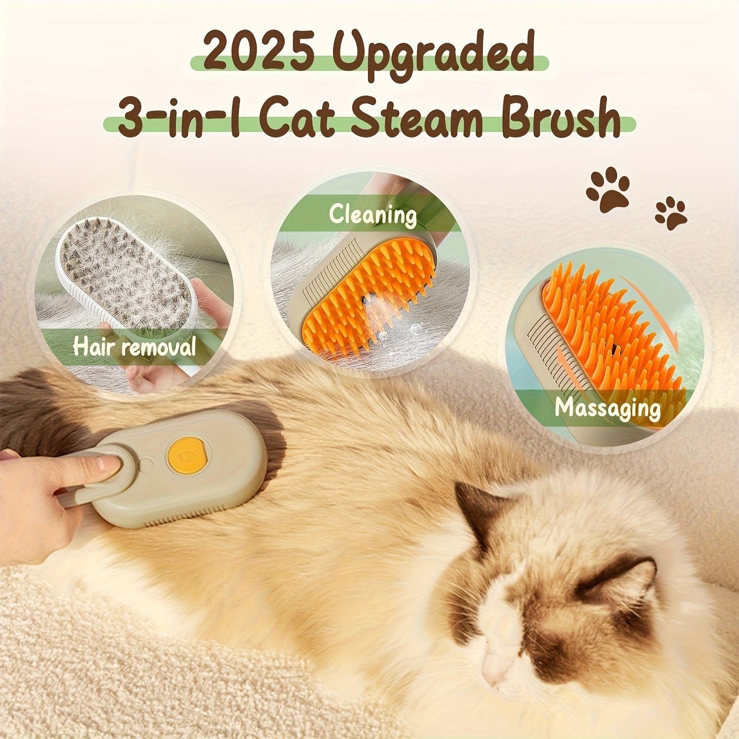 3-in-1 Self-Cleaning Pet Grooming Brush With Steam Spray For Cats Dogs Shedding Control (2026 New Model)