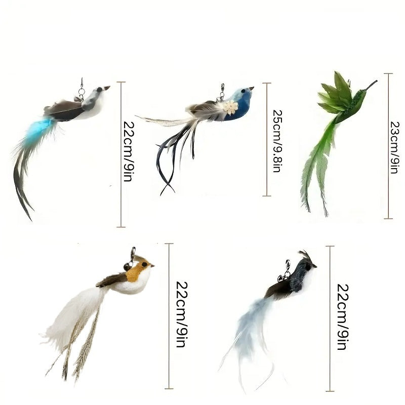 Cat-attracting Bird Form Cat Teaser Stick Replacement Head 5pcs Kit Elegant Style, or 3pcs Kit, (bite-resistant, No Padding) Extra 1free Wand. Interactive Cat Wand Toys, Indoor Cat Supplies, Relieve Cat Boredom, Train Hunting Instincts