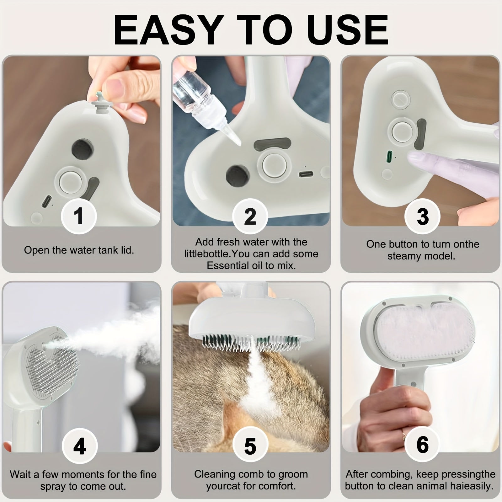 1pc Pet Spray De-Shedding Brush, 3-In-1 Steam Pet Brush, One-Button Self-Cleaning De-Shedding Brush for Cats And Dogs, Anti-Static Pet Grooming Brush, Stainless Steel Pin Brush, USB Rechargeable