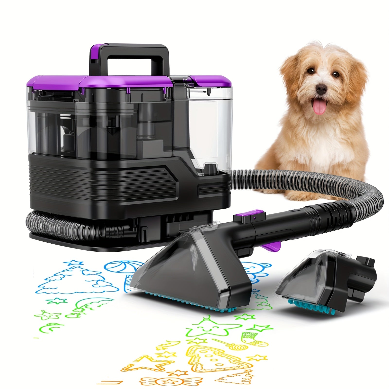 Upholstery Cleaner Machine, Portable Carpet & 30Kpa Upholstery Spot Cleaner Machine, Deep Stain Cleaning for Carpet, Pets, Stairs, Car Seat, Couch, with Dual Size BrushHead