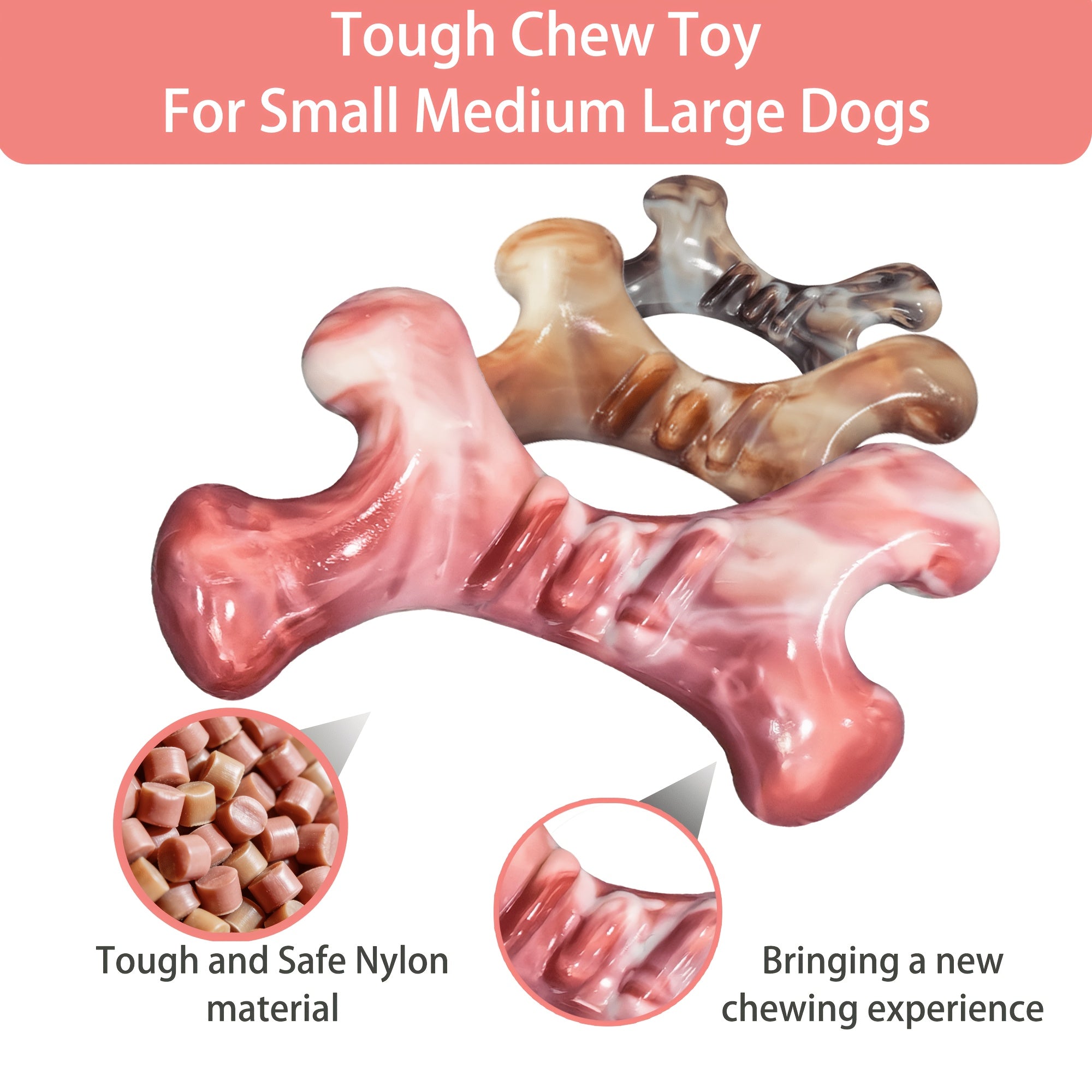 3pcak Bone Dog Toy, Indestructible Dog Toy for Small Medium Large Breed- Tough Nylon Teething Bone Toy to Keep Them Busy