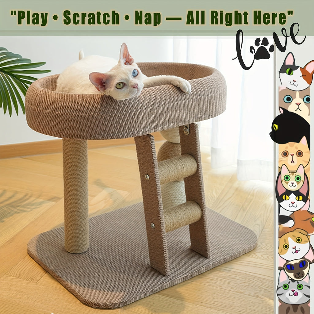 Multi-Tiered Cat Bed And Activity Center with Scratching Posts And a Ladder, Made from Naturally Woven Sisal, Providing a Stable And Cozy Resting Place While Saving Space
