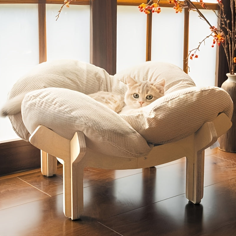 High-quality Elevated Cat Bed, Wooden with Cushion, Plush Pet Sofa, Indoor Raised Cat Lounge Chair Suitable for Small Dogs and Cats