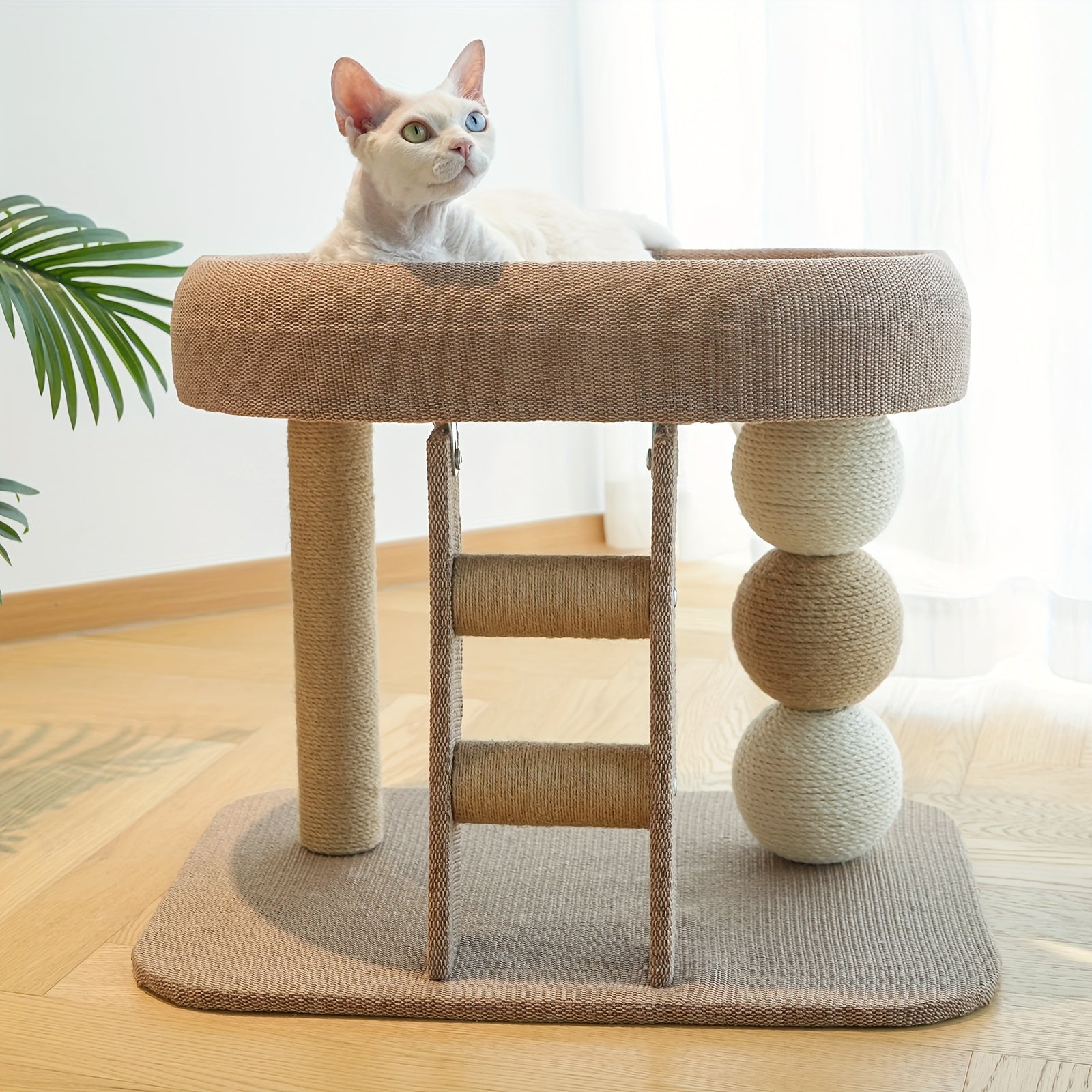 Multi-Tiered Cat Bed And Activity Center with Scratching Posts And a Ladder, Made from Naturally Woven Sisal, Providing a Stable And Cozy Resting Place While Saving Space