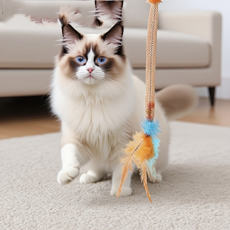 3pcs Cat Toy Elastic Rope Cat Feather Cat Teaser Stick Self-hi, Antiboredom Bell Sound, Bite-resistant Cat Toy