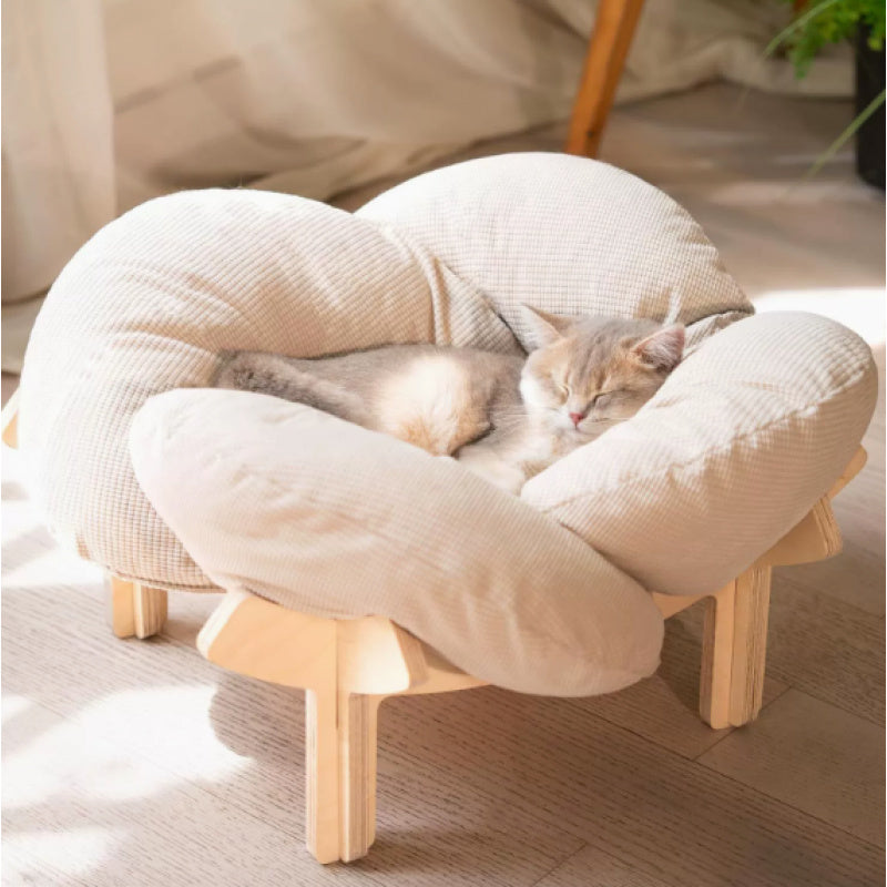 High-quality Elevated Cat Bed, Wooden with Cushion, Plush Pet Sofa, Indoor Raised Cat Lounge Chair Suitable for Small Dogs and Cats