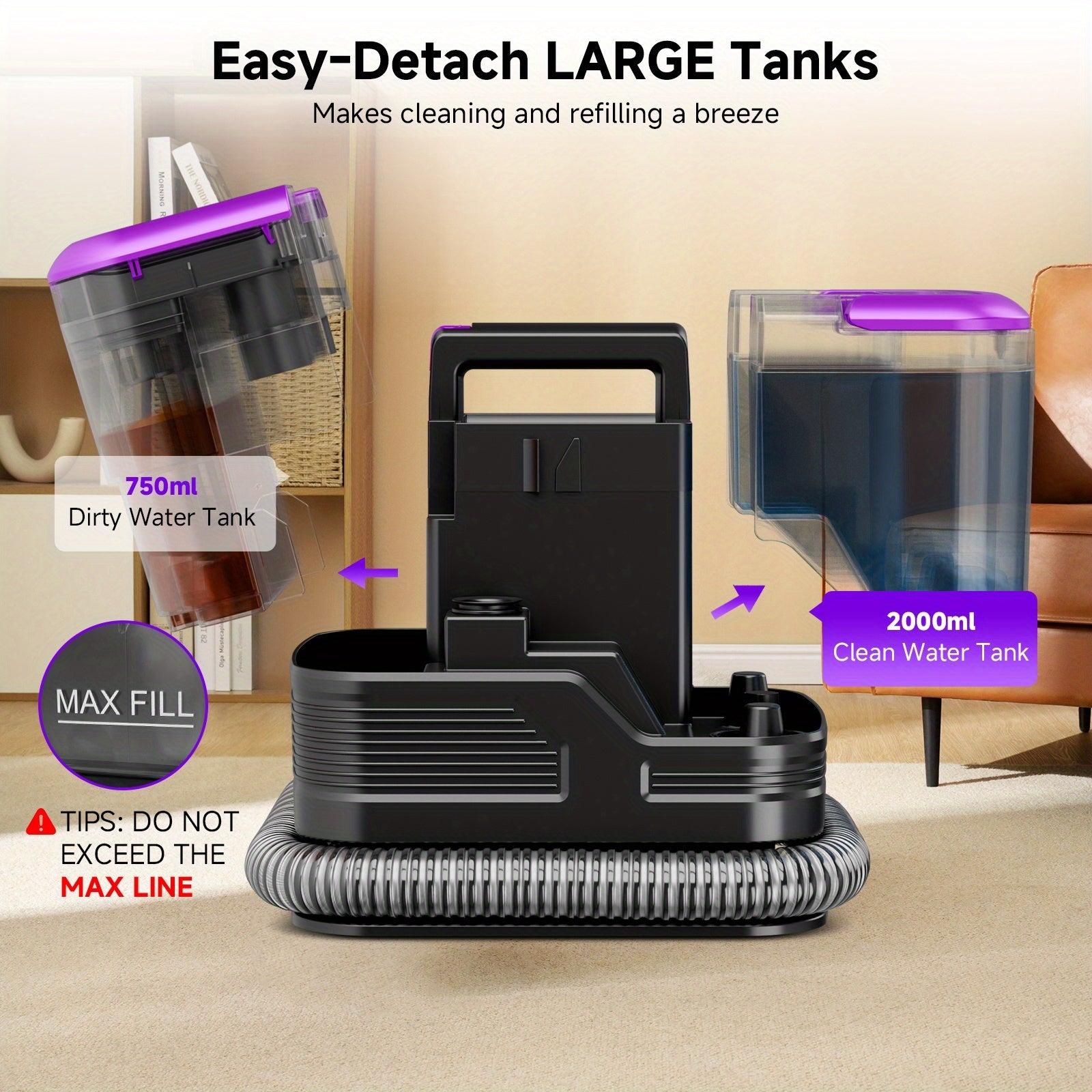 Upholstery Cleaner Machine, Portable Carpet & 30Kpa Upholstery Spot Cleaner Machine, Deep Stain Cleaning for Carpet, Pets, Stairs, Car Seat, Couch, with Dual Size BrushHead