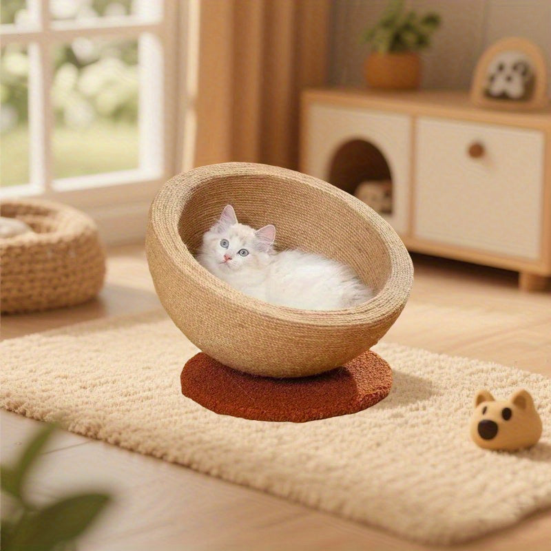 Durable Imitation Hemp Round Cat Scratching Board & Nest - Integrated Scratcher, Claw Basin & Sofa Protector, Wear-Resistant Non-Peeling Cat Climbing Frame for Indoor Cats, Cat Scratcher, Cozy Pet Furniture, Longlasting Material