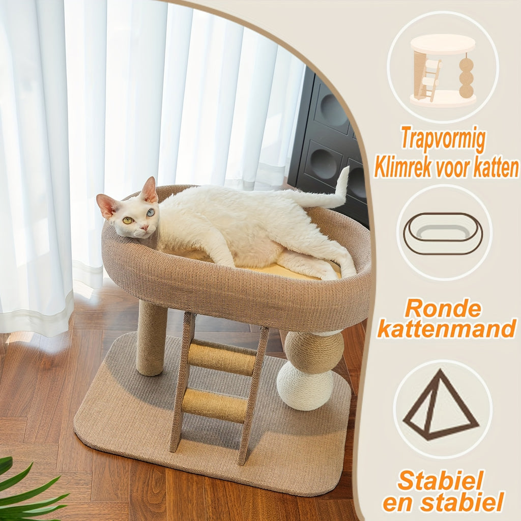 Multi-Tiered Cat Bed And Activity Center with Scratching Posts And a Ladder, Made from Naturally Woven Sisal, Providing a Stable And Cozy Resting Place While Saving Space
