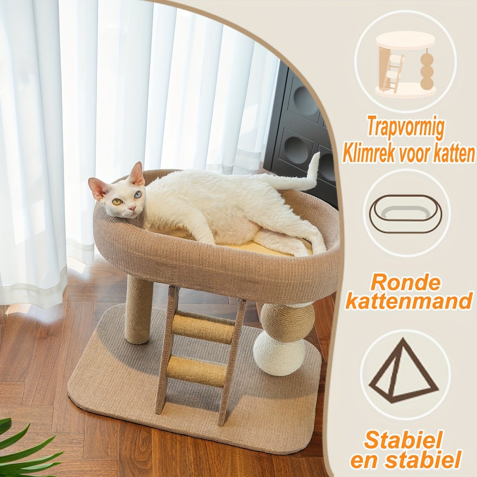 Multi-Tiered Cat Bed And Activity Center with Scratching Posts And a Ladder, Made from Naturally Woven Sisal, Providing a Stable And Cozy Resting Place While Saving Space
