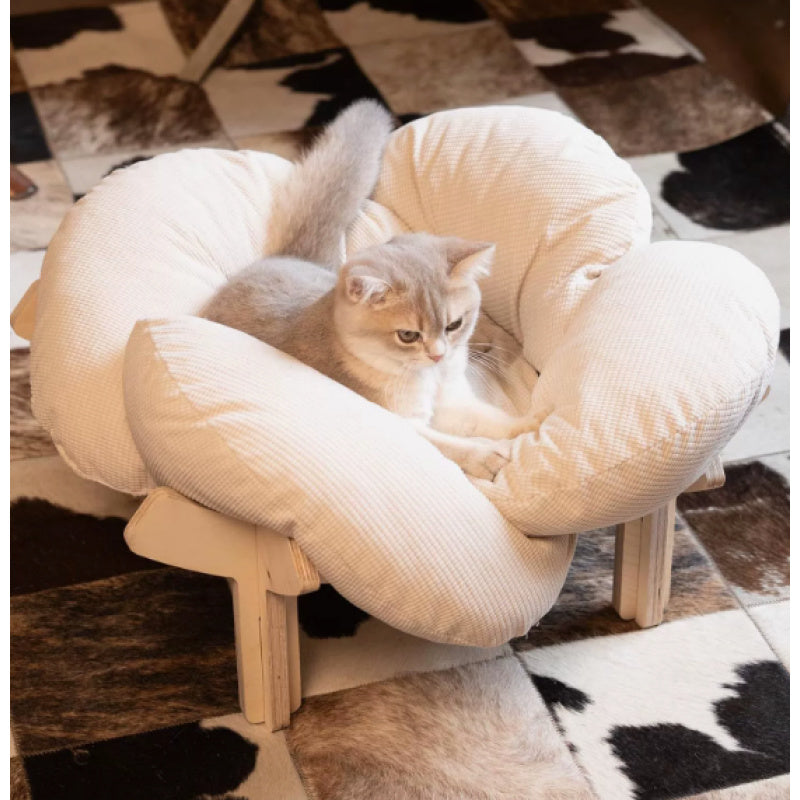 High-quality Elevated Cat Bed, Wooden with Cushion, Plush Pet Sofa, Indoor Raised Cat Lounge Chair Suitable for Small Dogs and Cats