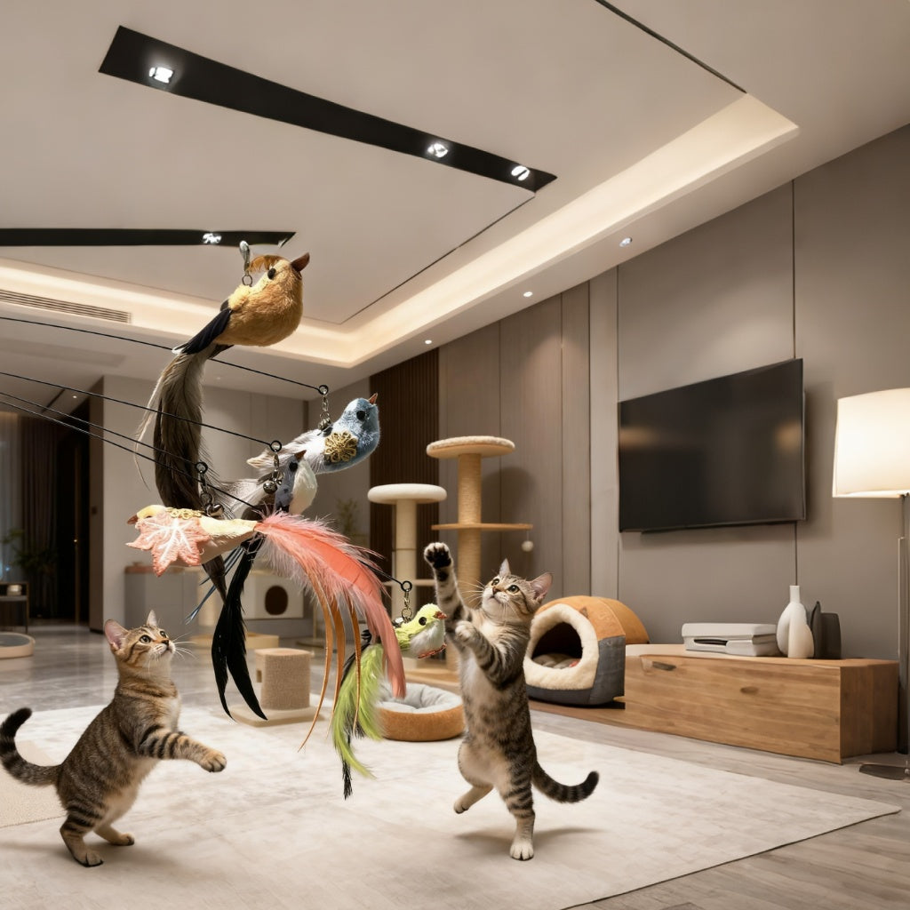 Cat-attracting Bird Form Cat Teaser Stick Replacement Head 5pcs Kit Elegant Style, or 3pcs Kit, (bite-resistant, No Padding) Extra 1free Wand. Interactive Cat Wand Toys, Indoor Cat Supplies, Relieve Cat Boredom, Train Hunting Instincts