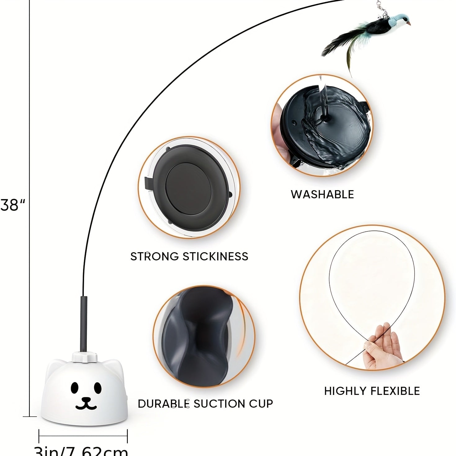 360° Swivel Interactive Cat Toys (Realistic Bird + Bell) with Secure Adhesive Base, Great Best Kitten & Adult Cat Enrichment Toy Stick-on Hanging Electric Kitty Toys for Bored Cats