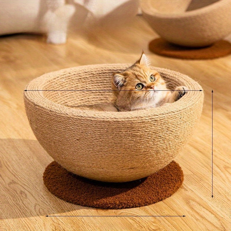 Durable Imitation Hemp Round Cat Scratching Board & Nest - Integrated Scratcher, Claw Basin & Sofa Protector, Wear-Resistant Non-Peeling Cat Climbing Frame for Indoor Cats, Cat Scratcher, Cozy Pet Furniture, Longlasting Material