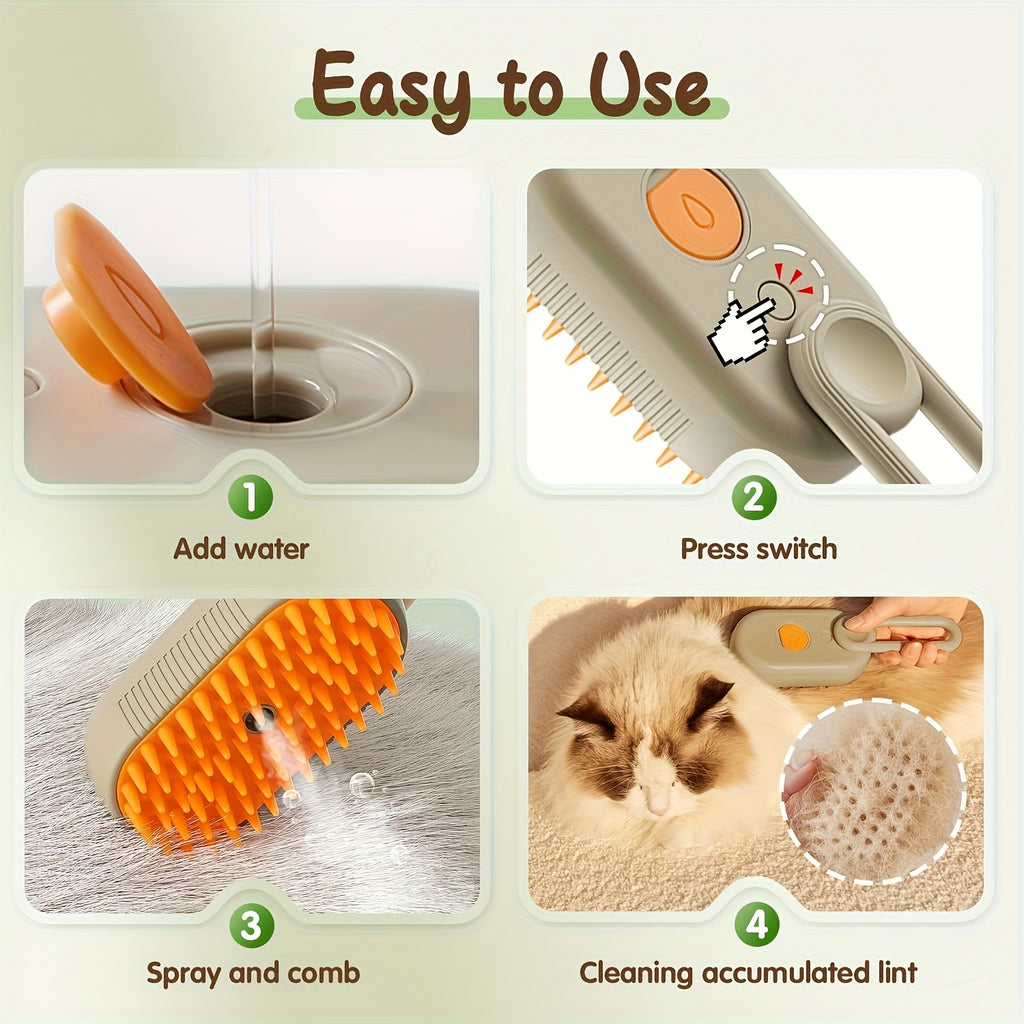 3-in-1 Self-Cleaning Pet Grooming Brush With Steam Spray For Cats Dogs Shedding Control (2026 New Model)