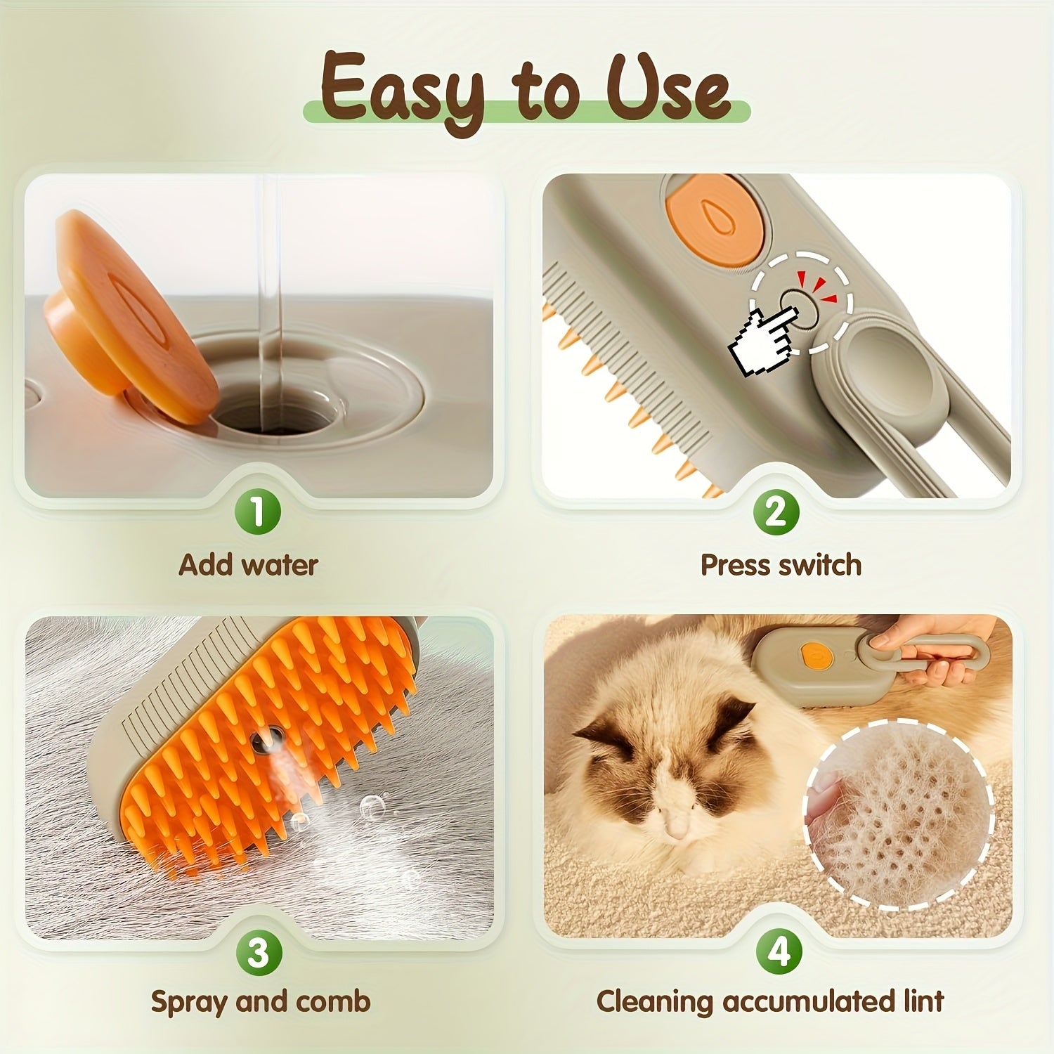 3-in-1 Self-Cleaning Pet Grooming Brush With Steam Spray For Cats Dogs Shedding Control (2026 New Model)