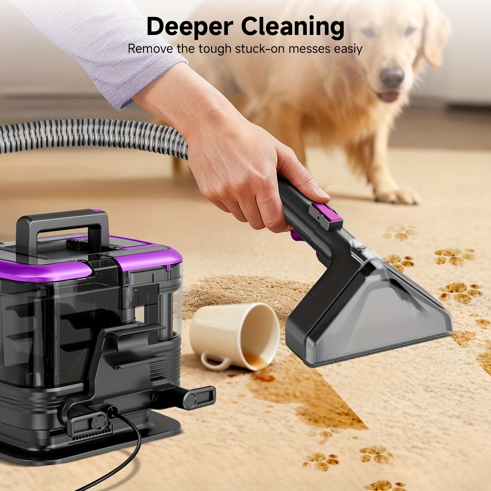 Upholstery Cleaner Machine, Portable Carpet & 30Kpa Upholstery Spot Cleaner Machine, Deep Stain Cleaning for Carpet, Pets, Stairs, Car Seat, Couch, with Dual Size BrushHead