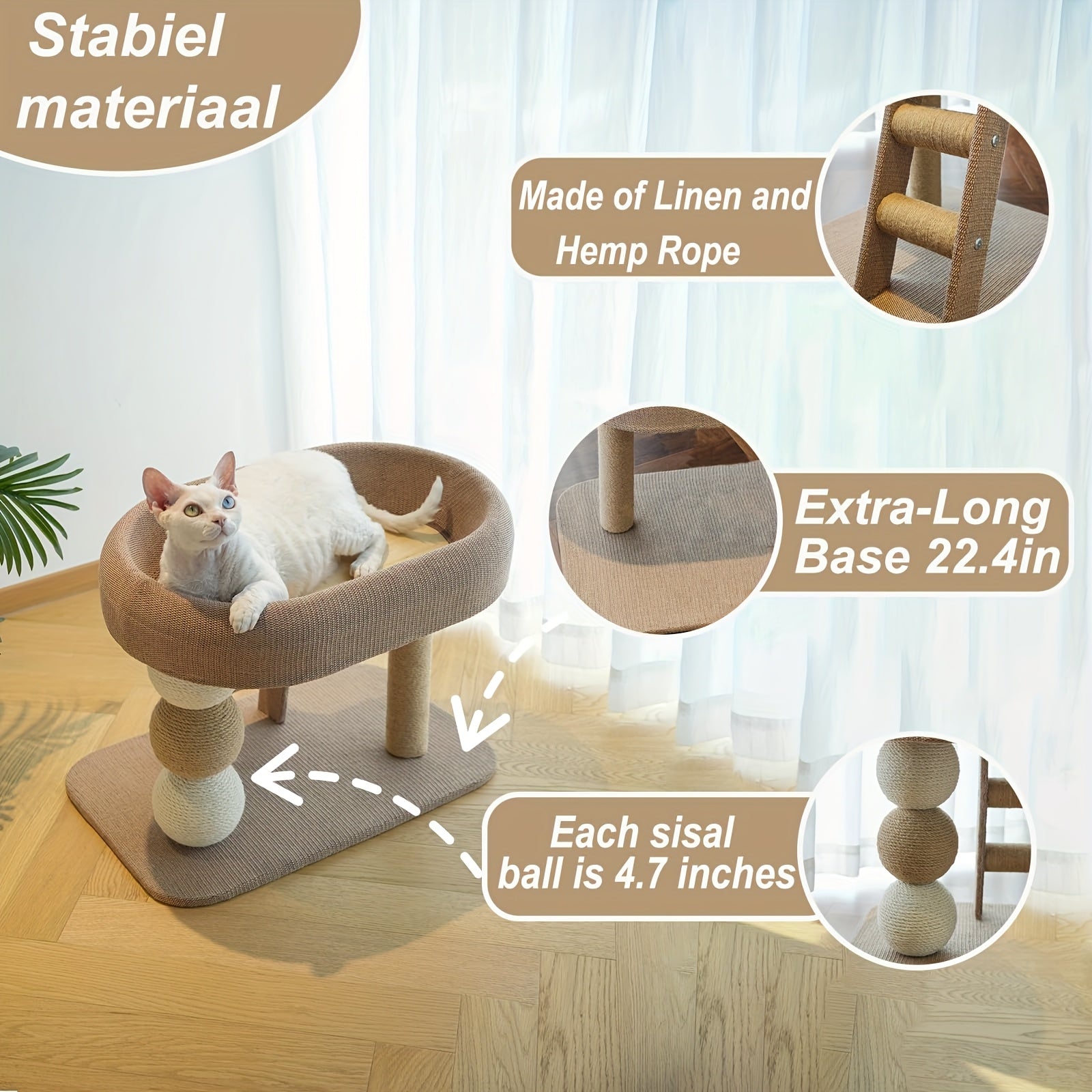 Multi-Tiered Cat Bed And Activity Center with Scratching Posts And a Ladder, Made from Naturally Woven Sisal, Providing a Stable And Cozy Resting Place While Saving Space