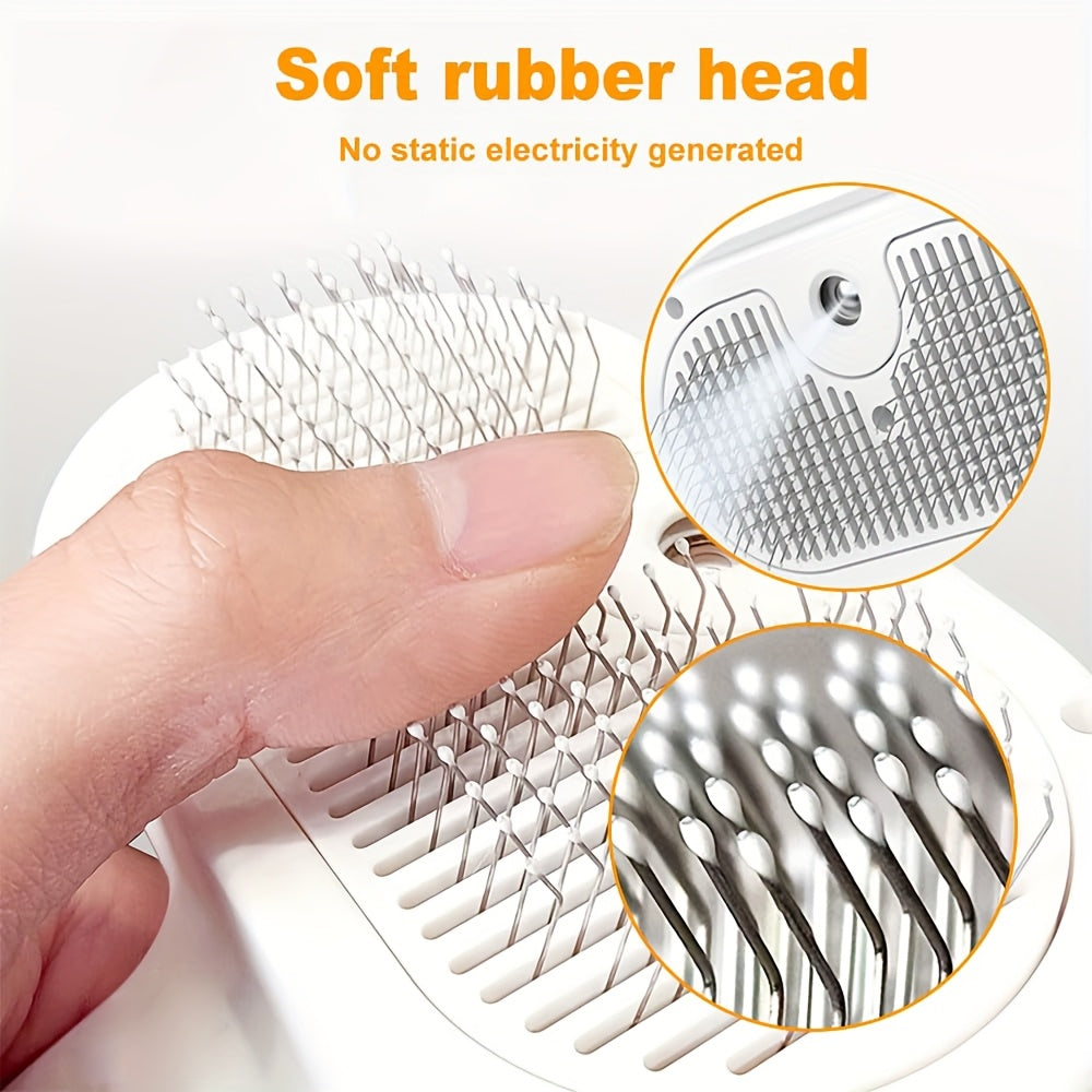 1pc Pet Spray De-Shedding Brush, 3-In-1 Steam Pet Brush, One-Button Self-Cleaning De-Shedding Brush for Cats And Dogs, Anti-Static Pet Grooming Brush, Stainless Steel Pin Brush, USB Rechargeable