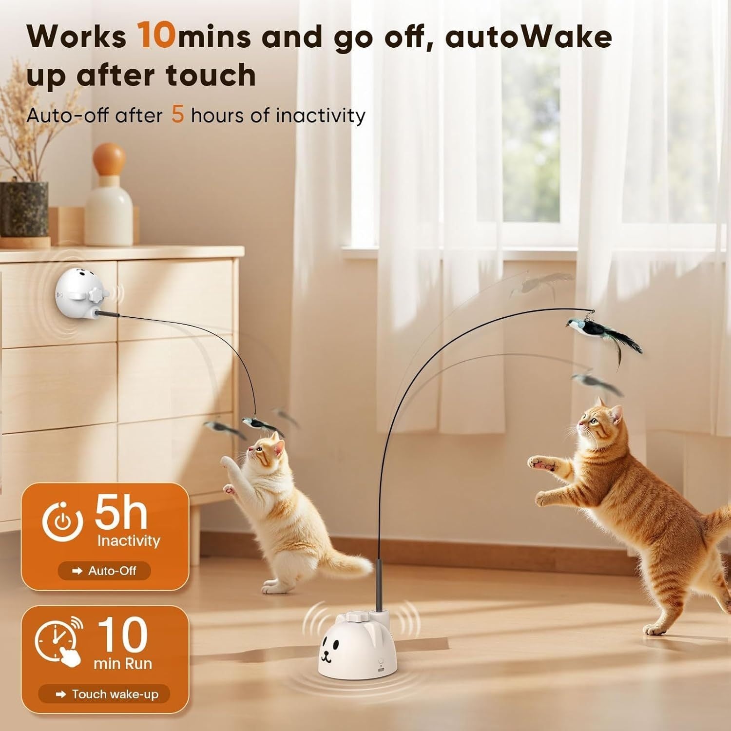 360° Swivel Interactive Cat Toys (Realistic Bird + Bell) with Secure Adhesive Base, Great Best Kitten & Adult Cat Enrichment Toy Stick-on Hanging Electric Kitty Toys for Bored Cats