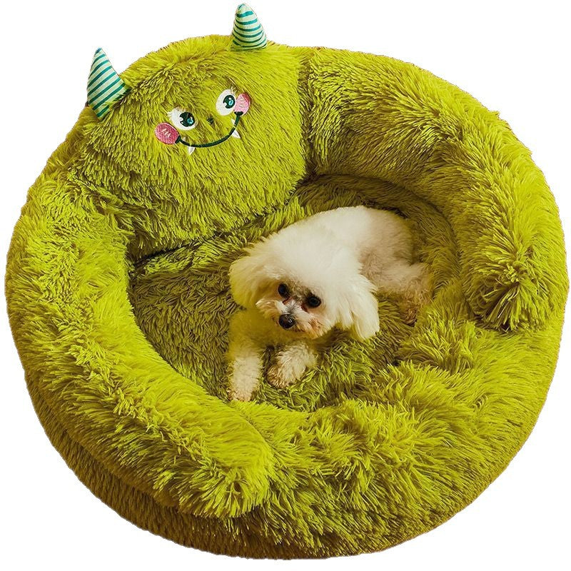 The Little Monster Raises The Cat Bed, Suitable for All Cats - a Warm, Thick Round Winter Bed with an Elevated Platform, Ideal for Multi-Cat Households, Made of Nylon\u002FPet Bed, Providing Warm And Comfortable Bedding for Cats And Multi-Pet Families
