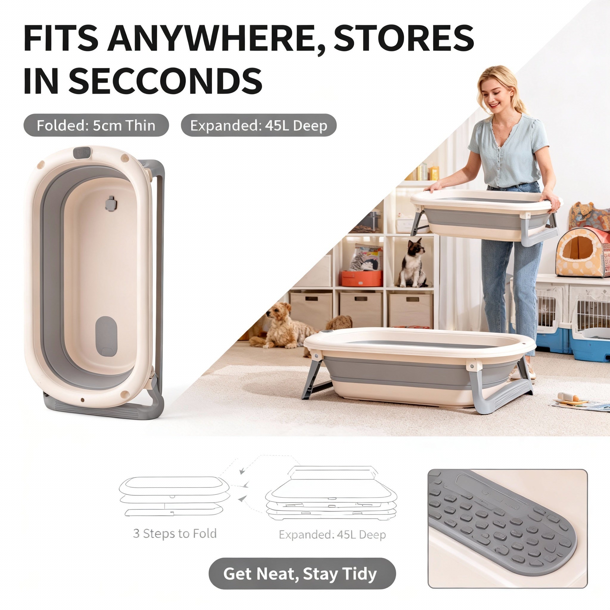 Portable Folding Pet Bathtub, Durable And Non-slip Bathing Tub, Portable Washing Basin, Suitable for Dogs\u002Fcats\u002Fpets And Puppies And Other Small Animals - Non-slip Design - Durable PP Material, Pet-friendly Bathing Solution | Lightweight Bathtub