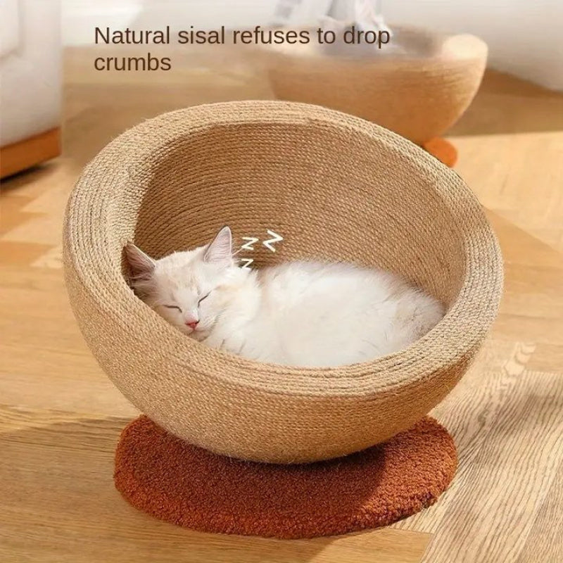 Durable Imitation Hemp Round Cat Scratching Board & Nest - Integrated Scratcher, Claw Basin & Sofa Protector, Wear-Resistant Non-Peeling Cat Climbing Frame for Indoor Cats, Cat Scratcher, Cozy Pet Furniture, Longlasting Material
