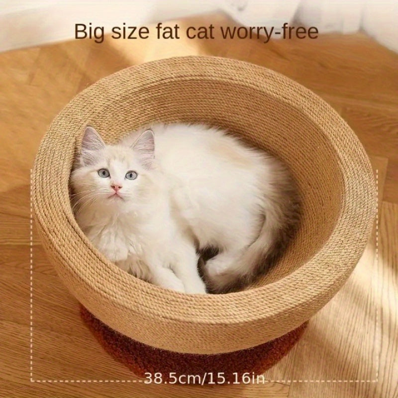 Durable Imitation Hemp Round Cat Scratching Board & Nest - Integrated Scratcher, Claw Basin & Sofa Protector, Wear-Resistant Non-Peeling Cat Climbing Frame for Indoor Cats, Cat Scratcher, Cozy Pet Furniture, Longlasting Material