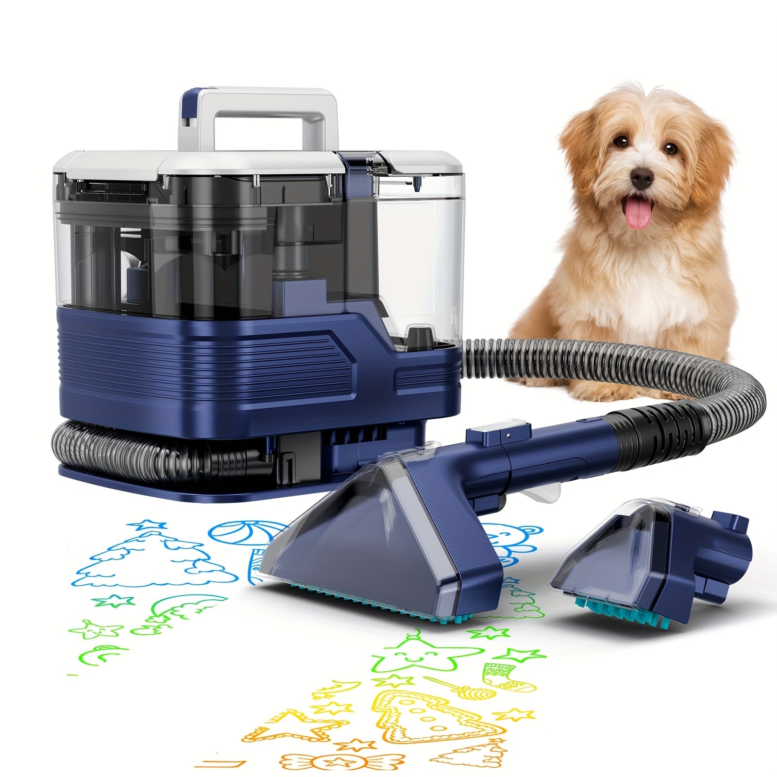 Upholstery Cleaner Machine, Portable Carpet & 30Kpa Upholstery Spot Cleaner Machine, Deep Stain Cleaning for Carpet, Pets, Stairs, Car Seat, Couch, with Dual Size BrushHead