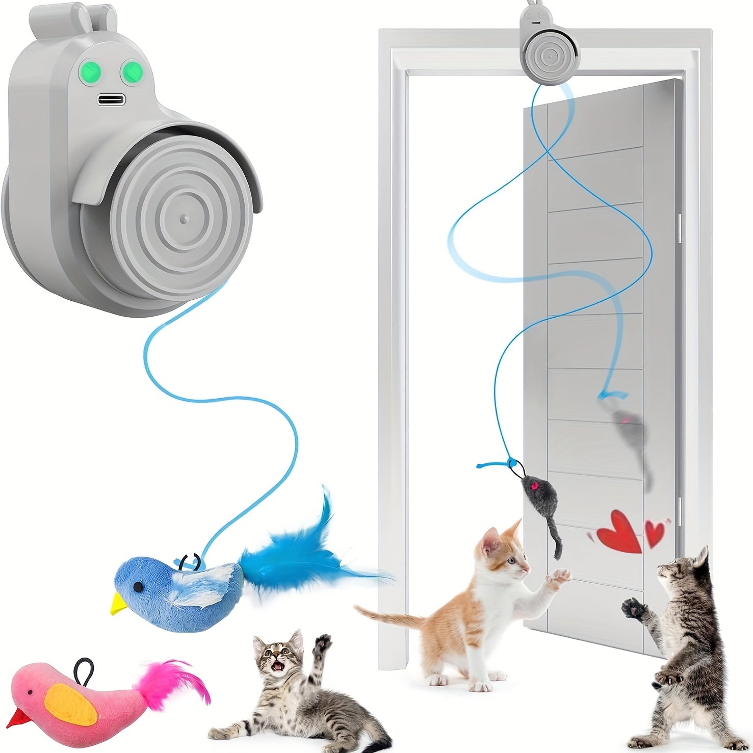 Automatic Electric Flying Bird Feather Cat Toys Suitable for Indoor Cats - - (No Listed) Flying Bird with Stick-On Hanging, Low Voltage for Kitten & Adult Cat Enrichment, Suitable for Breeds