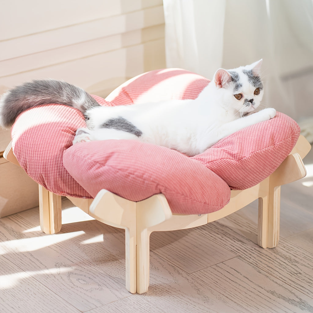 High-quality Elevated Cat Bed, Wooden with Cushion, Plush Pet Sofa, Indoor Raised Cat Lounge Chair Suitable for Small Dogs and Cats