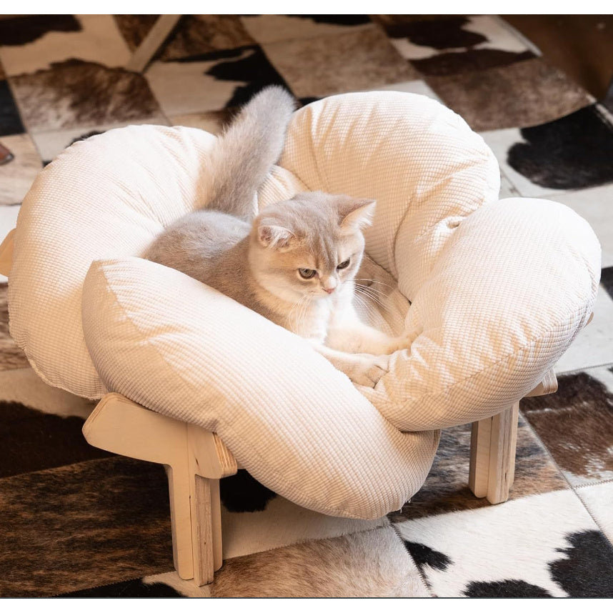 High-quality Elevated Cat Bed, Wooden with Cushion, Plush Pet Sofa, Indoor Raised Cat Lounge Chair Suitable for Small Dogs and Cats