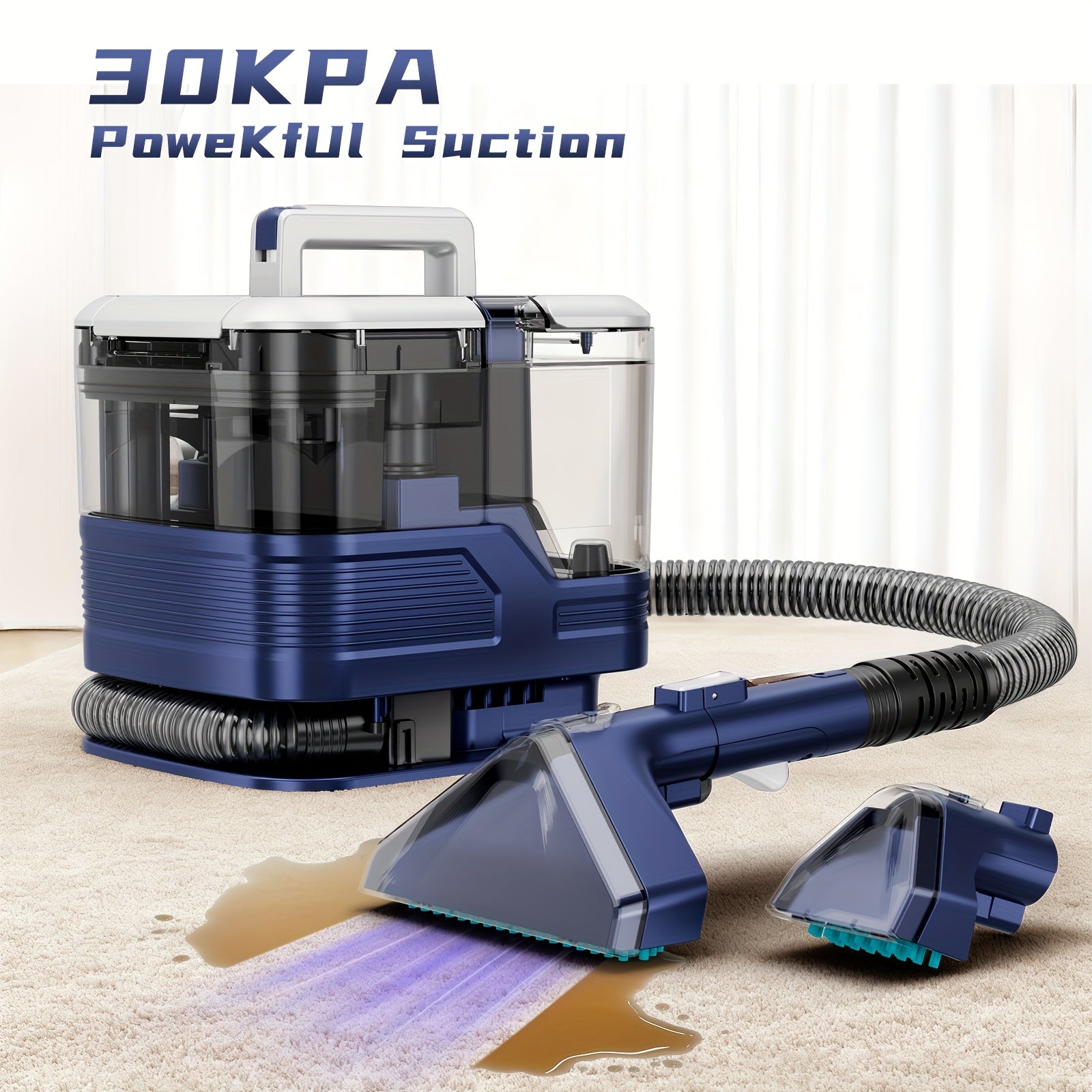 Upholstery Cleaner Machine, Portable Carpet & 30Kpa Upholstery Spot Cleaner Machine, Deep Stain Cleaning for Carpet, Pets, Stairs, Car Seat, Couch, with Dual Size BrushHead