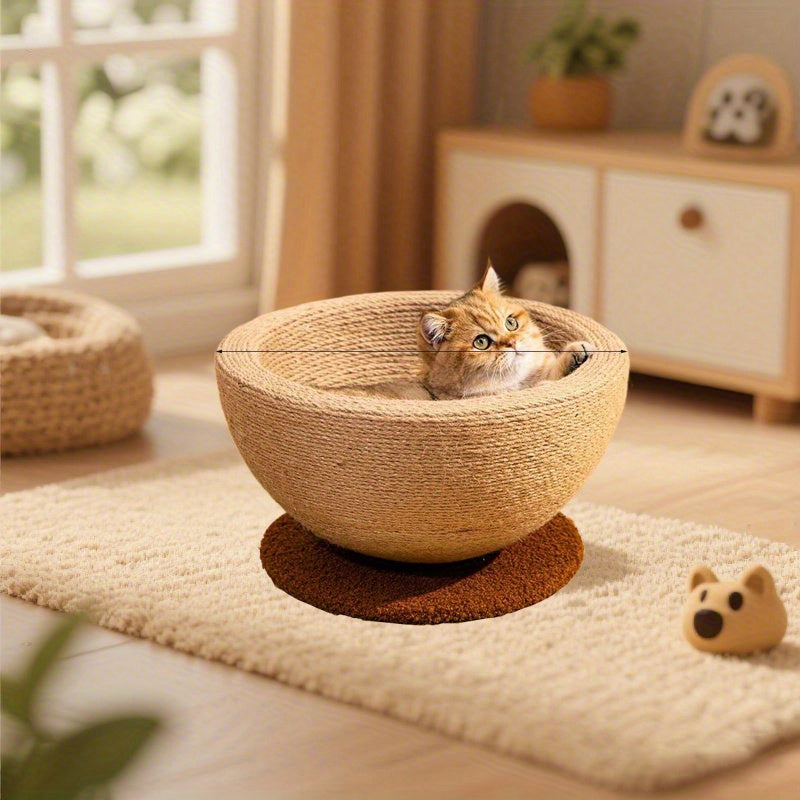 Durable Imitation Hemp Round Cat Scratching Board & Nest - Integrated Scratcher, Claw Basin & Sofa Protector, Wear-Resistant Non-Peeling Cat Climbing Frame for Indoor Cats, Cat Scratcher, Cozy Pet Furniture, Longlasting Material