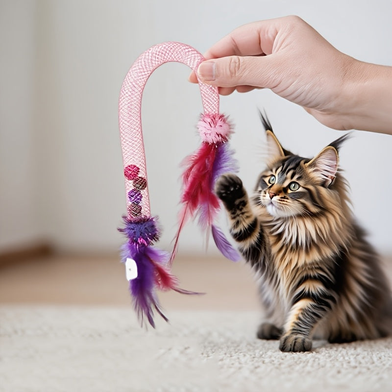 3pcs Cat Toy Elastic Rope Cat Feather Cat Teaser Stick Self-hi, Antiboredom Bell Sound, Bite-resistant Cat Toy
