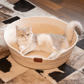 1pc White Rope-Woven Round Cat Nest with Comfortable Cushion, Soft And Breathable, Universal for All Seasons, Indoor Kitten Small Dog Pet Sleeping Bed
