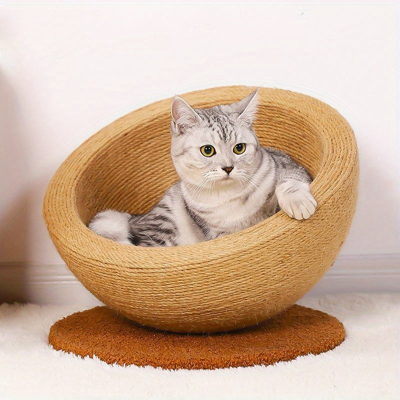Durable Imitation Hemp Round Cat Scratching Board & Nest - Integrated Scratcher, Claw Basin & Sofa Protector, Wear-Resistant Non-Peeling Cat Climbing Frame for Indoor Cats, Cat Scratcher, Cozy Pet Furniture, Longlasting Material