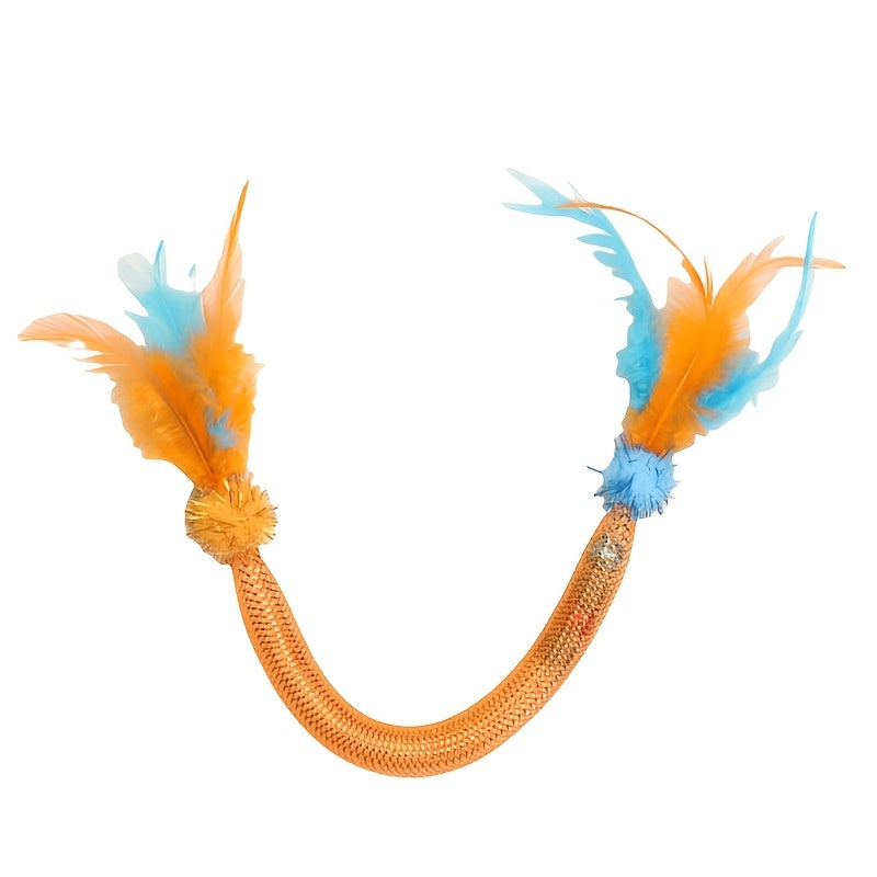 3pcs Cat Toy Elastic Rope Cat Feather Cat Teaser Stick Self-hi, Antiboredom Bell Sound, Bite-resistant Cat Toy