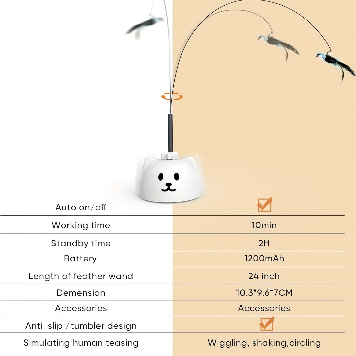 360° Swivel Interactive Cat Toys (Realistic Bird + Bell) with Secure Adhesive Base, Great Best Kitten & Adult Cat Enrichment Toy Stick-on Hanging Electric Kitty Toys for Bored Cats