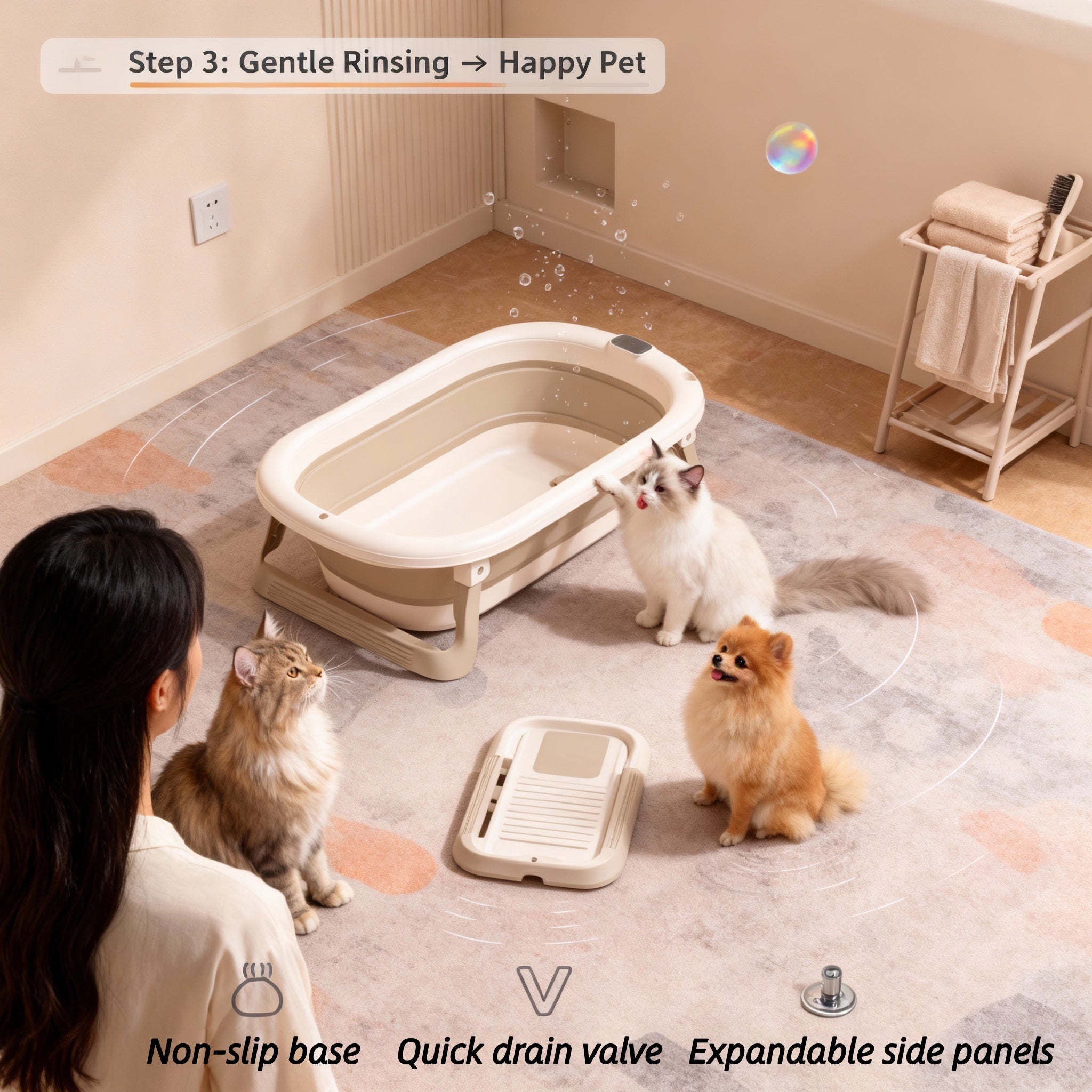 Portable Folding Pet Bathtub, Durable And Non-slip Bathing Tub, Portable Washing Basin, Suitable for Dogs\u002Fcats\u002Fpets And Puppies And Other Small Animals - Non-slip Design - Durable PP Material, Pet-friendly Bathing Solution | Lightweight Bathtub
