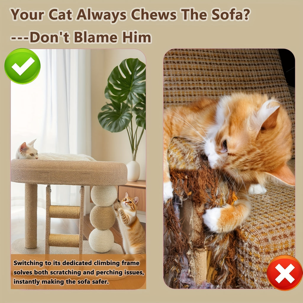 Multi-Tiered Cat Bed And Activity Center with Scratching Posts And a Ladder, Made from Naturally Woven Sisal, Providing a Stable And Cozy Resting Place While Saving Space