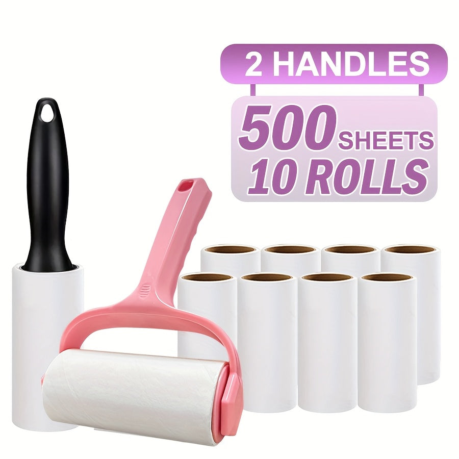 Super Sticky Lint Roller Paper, Designed for Removing Lint And Pet Hair, 50 Sheets Per Roll, Featuring Dual Handles, Suitable for Sweaters, Coats, Knits, Sofas, Carpets, Bedding, And Other Fabrics, Utilizing a Front And Back Rolling Cleaning Method